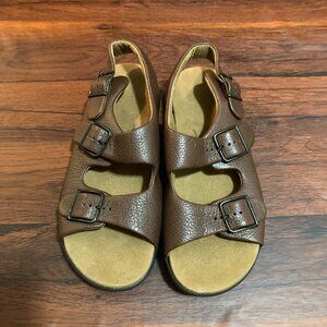 SAS Brown Triple Buckle Leather Sandals